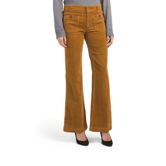 hip hugging flare cord pants